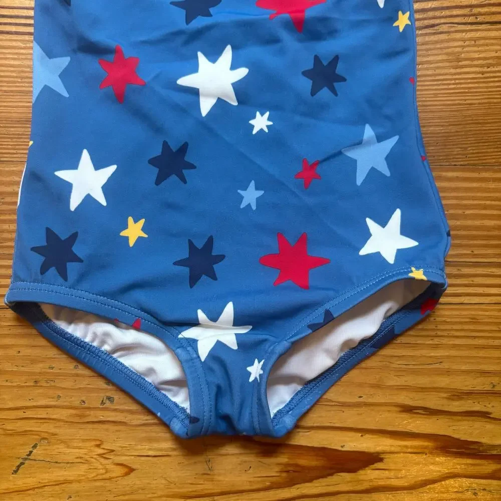 Hanna Andersson blue red star patriotic ruffle one piece swimsuit‎ SIZE 2T